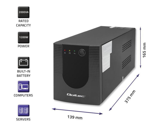 Qoltec UPS Line Interactive | Monolith | 2000VA | 1200W - 1180153 - zdjęcie 2